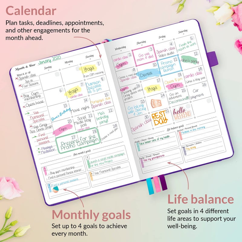 GoGirl Planner and Organizer for Women â€“ Compact Size Weekly Planner, Goals Journal & Agenda to Improve Time Management, Productivity & Live Happier. Undated â€“ Start Anytime, Lasts 1 Year â€“ Purple - Image 4